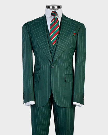 Green Peak Lapel Single-breasted 3-piece Suit