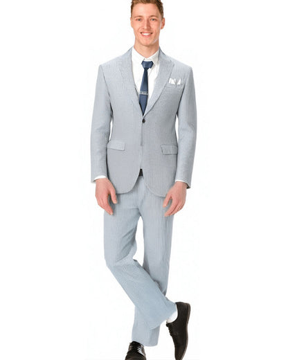 Traje de seersucker azul con solapa con muesca