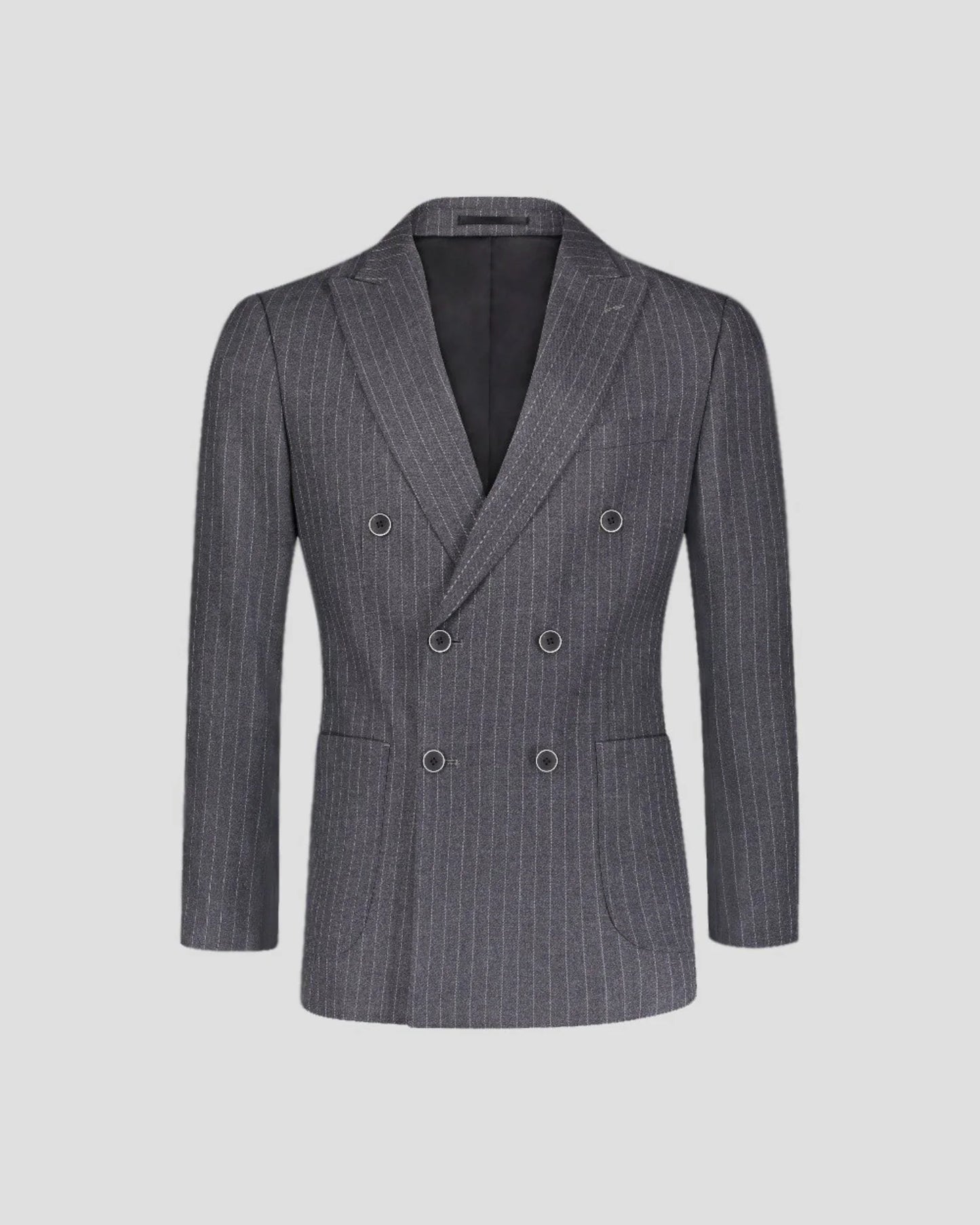 Gray Peak Lapel Double-breasted Striped Suit