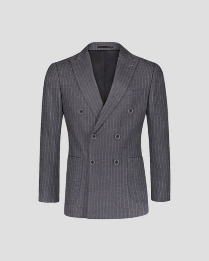 Gray Peak Lapel Double-breasted Striped Suit