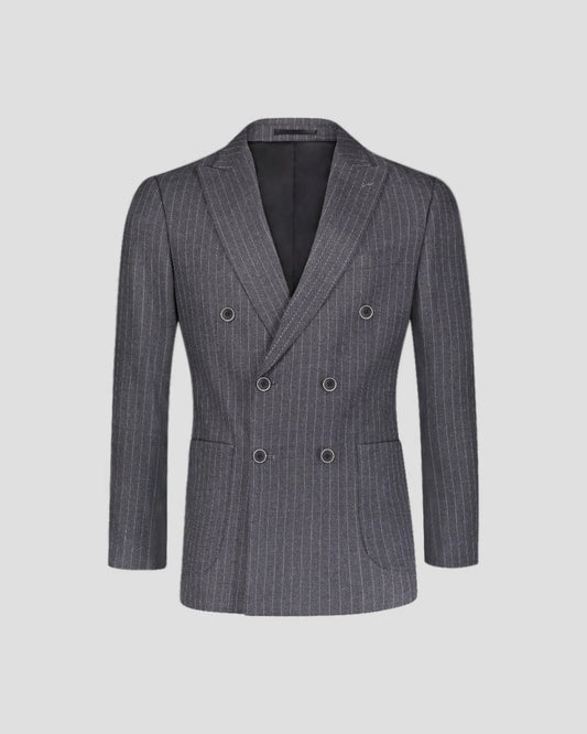 Gray Peak Lapel Double-breasted Striped Suit
