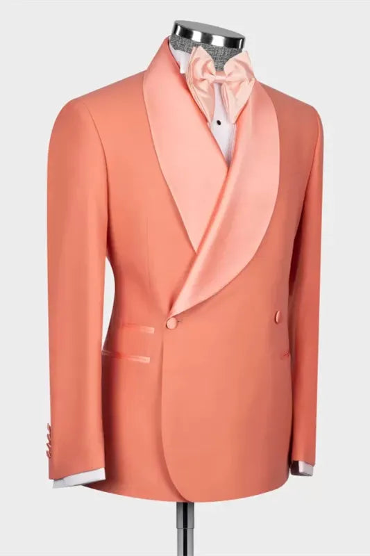 Orange 2 Piece Shawl Lapel Double Breasted Tuxedo