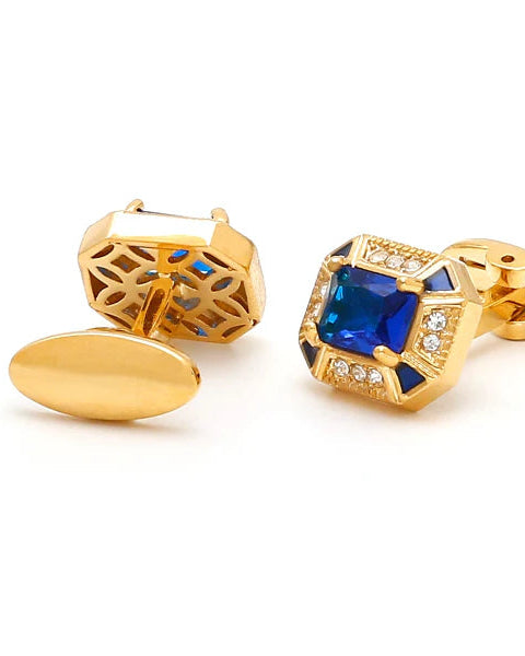 Men’s Gold Blue Crystal Cufflinks
