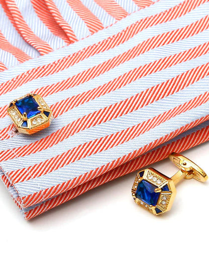 Men’s Gold Blue Crystal Cufflinks