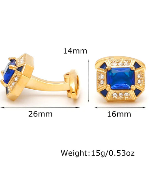 Men’s Gold Blue Crystal Cufflinks
