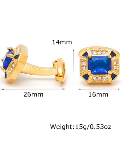 Men’s Gold Blue Crystal Cufflinks