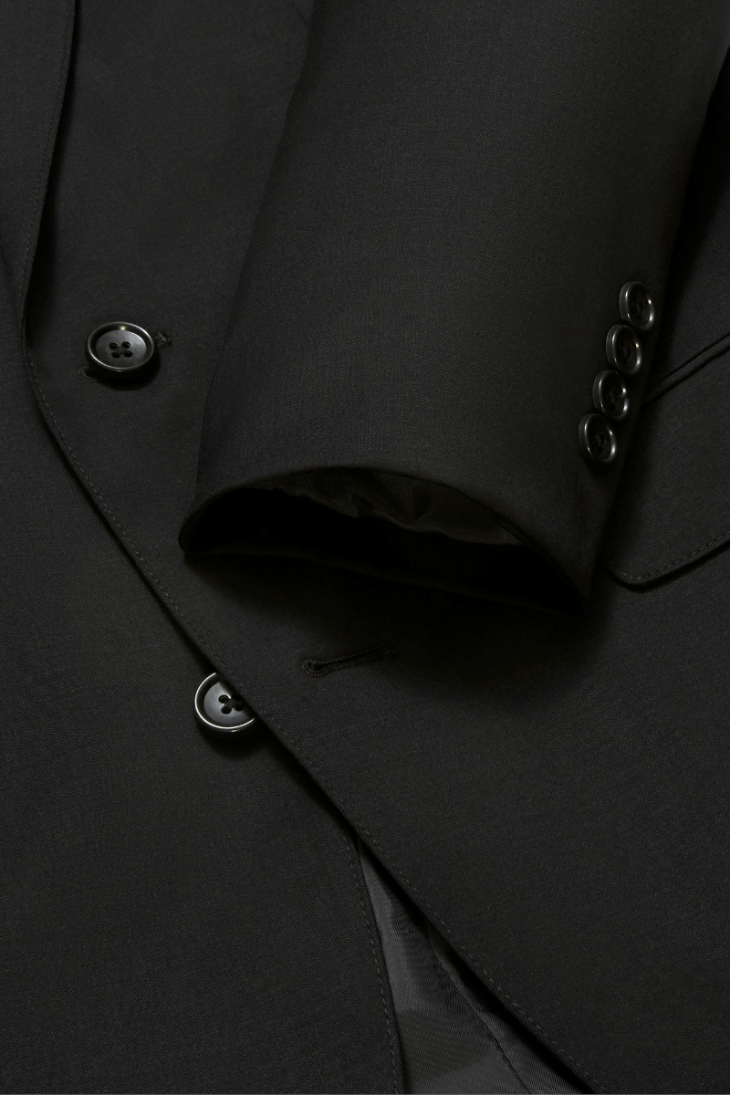 BLack Wool Stretch 2-Button Notch Lapel Suit