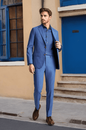 BLue Wool Stretch 2-Button Notch Lapel Suit