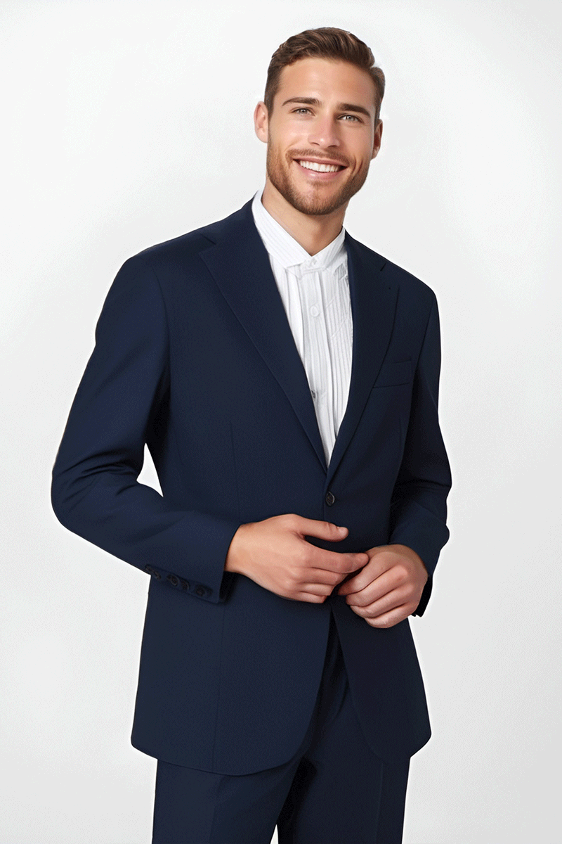 Traje de 2 piezas de corte regular y 2 botones en color azul basalto