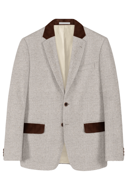 Beige Herringbone Tweed With Leather Trims 2-Piece Suit