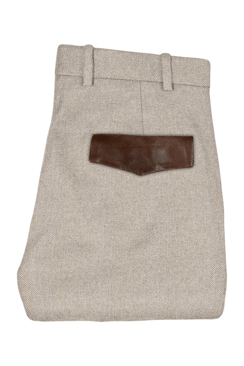 Beige Herringbone Tweed With Leather Trims 2-Piece Suit