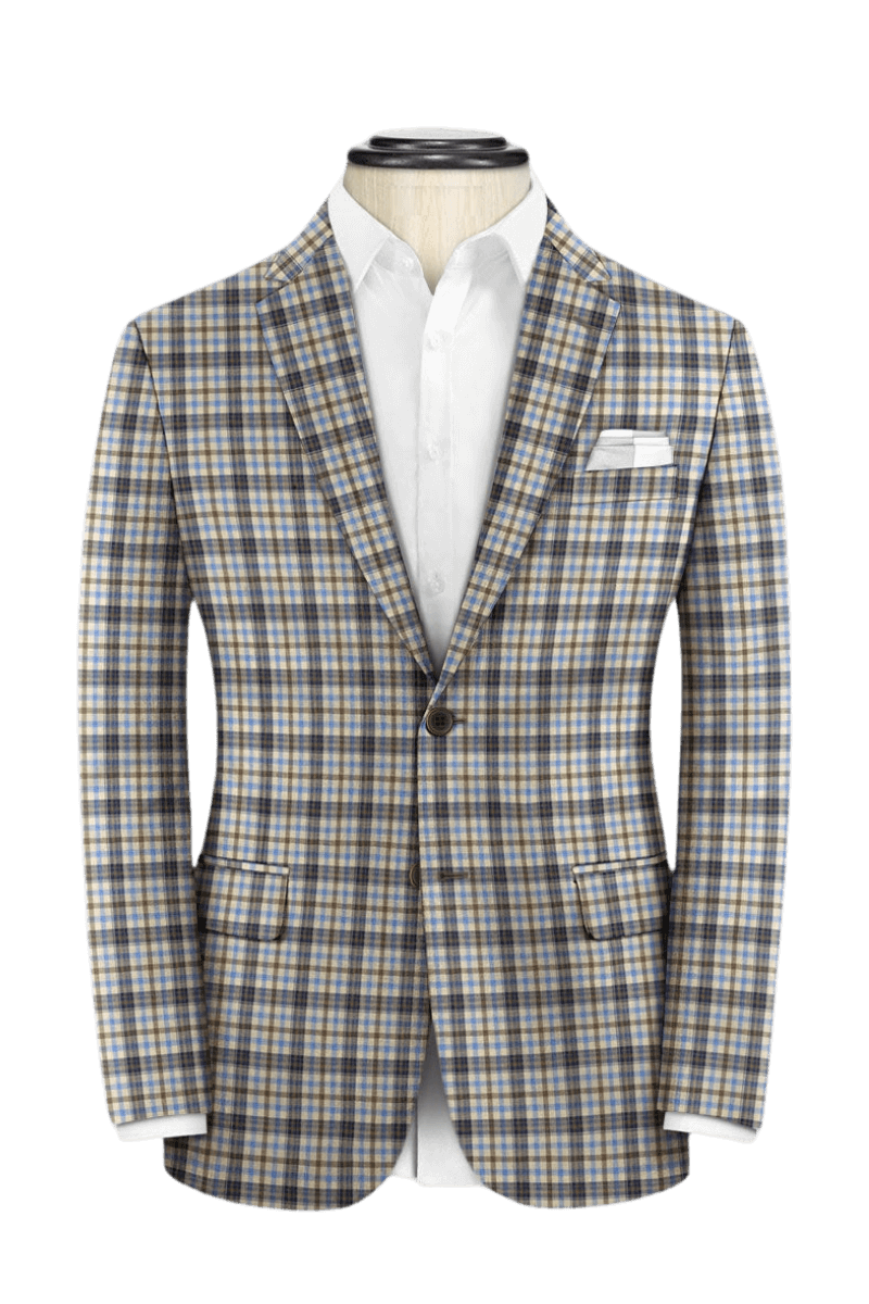 Beige Plaid 2-Button Wool 3-Piece Suit