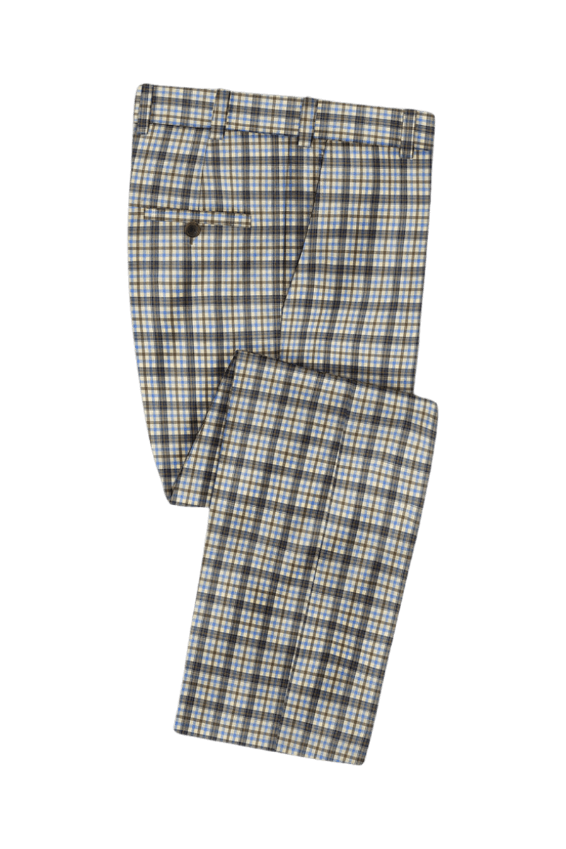 Beige Plaid 2-Button Wool 3-Piece Suit