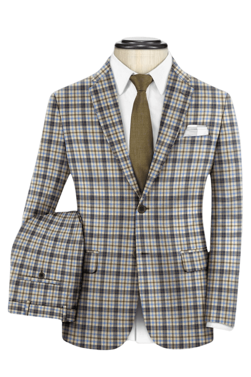 Beige Plaid 2-Button Wool 3-Piece Suit