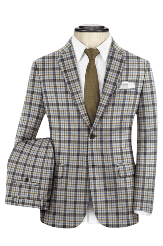 Beige Plaid 2-Button Wool 3-Piece Suit