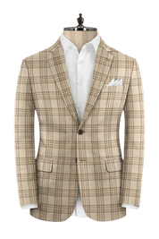 Beige Plaid Wool Single Vent Suit