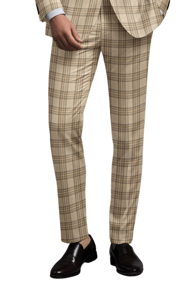 Beige Plaid Wool Single Vent Suit