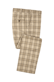 Beige Plaid Wool Single Vent Suit