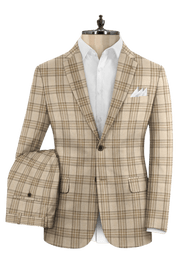 Beige Plaid Wool Single Vent Suit