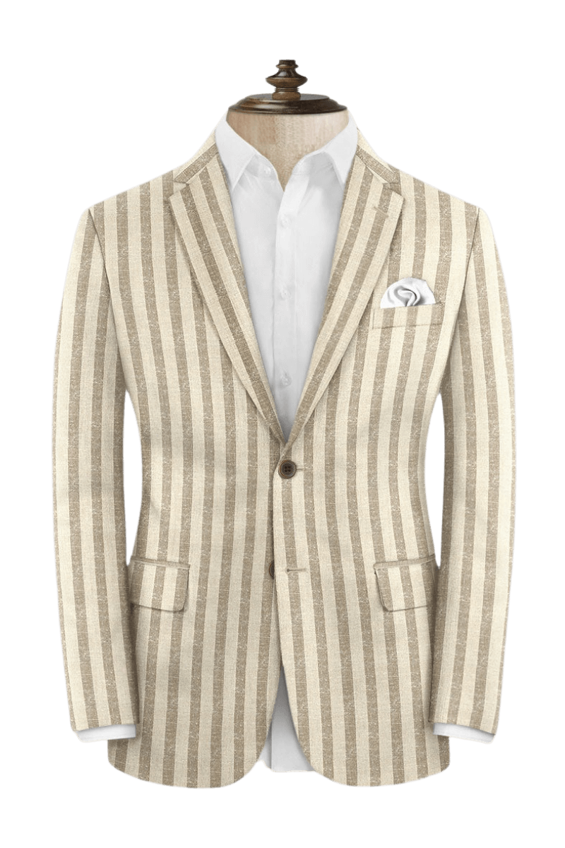 Beige Stripe Cotton Single Vent Suit