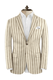 Beige Stripe Cotton Single Vent Suit