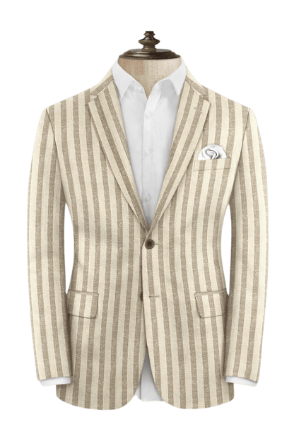 Beige Stripe Cotton Single Vent Suit