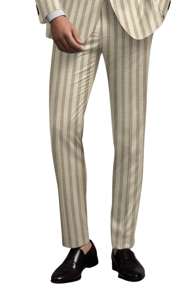 Beige Stripe Cotton Single Vent Suit