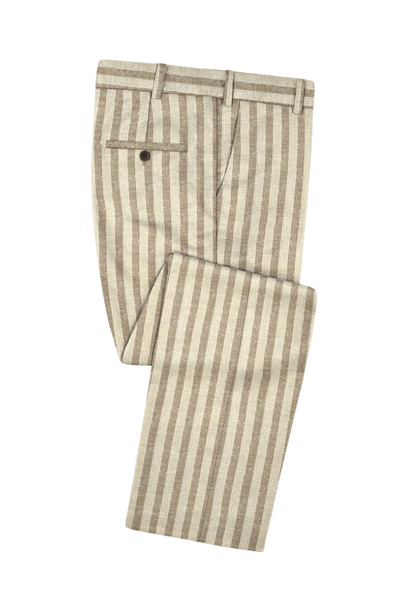 Beige Stripe Cotton Single Vent Suit