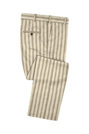 Beige Stripe Cotton Single Vent Suit