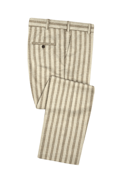 Beige Stripe Cotton Single Vent Suit