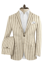 Beige Stripe Cotton Single Vent Suit