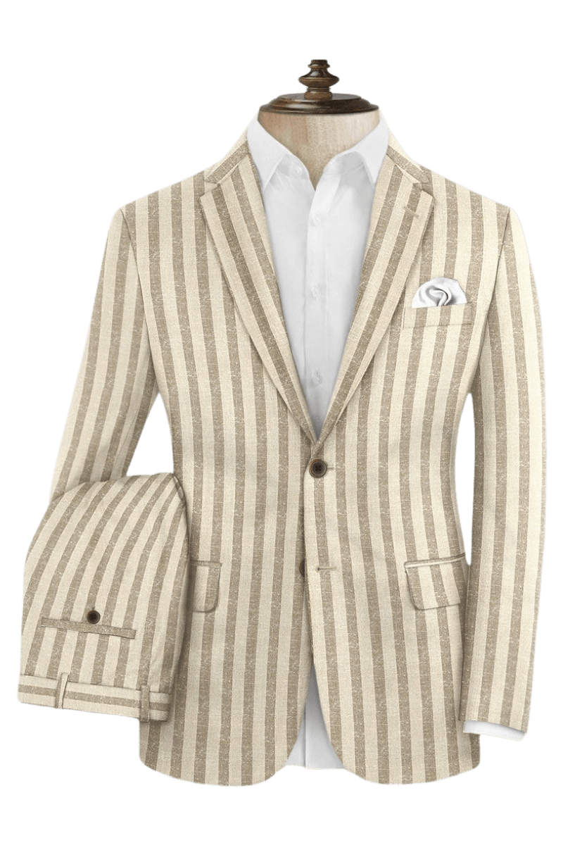 Beige Stripe Cotton Single Vent Suit