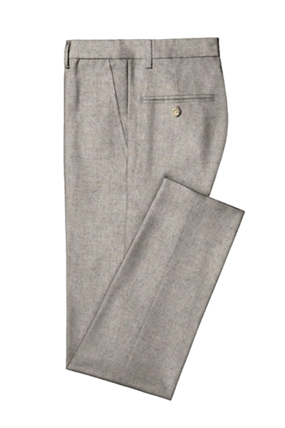 Traje de 2 piezas ajustado de color beige y gris con 2 botones