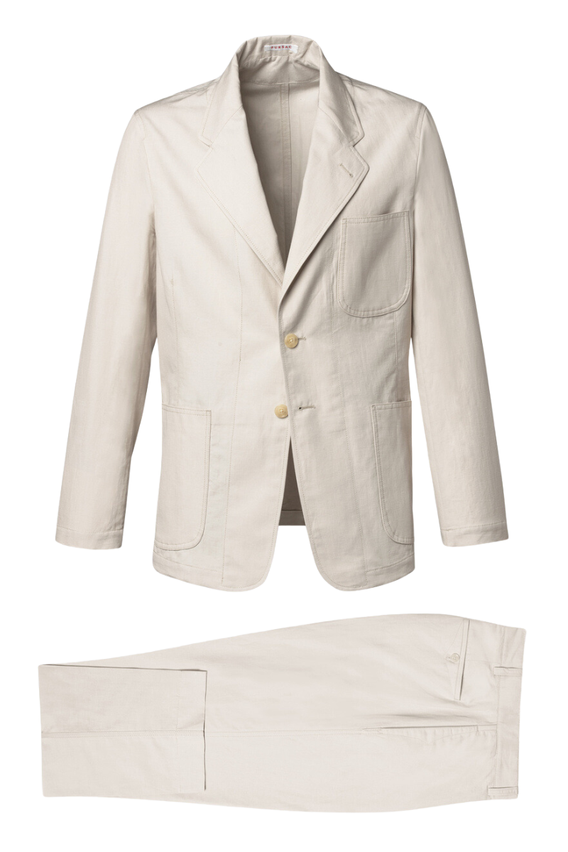 Beige White Slack 2 piece 2-Button Suit