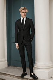 Black 2-Button Wool Single Breasted Suit