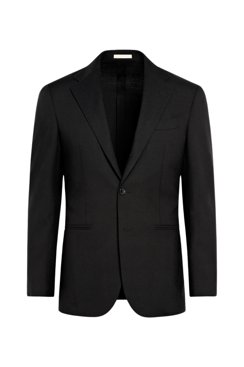 Black 2-Button Wool Single Breasted Suit