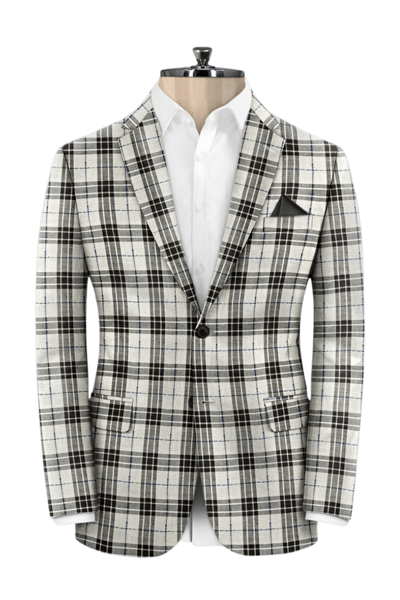 Black & Ivory Plaid Wool 3-Piece Suit