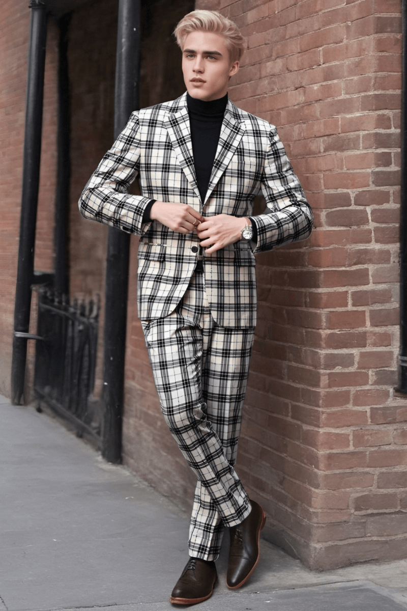 Black & Ivory Plaid Wool Suit