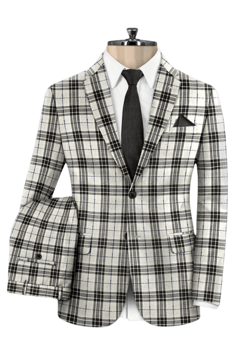 Black & Ivory Plaid Wool 3-Piece Suit