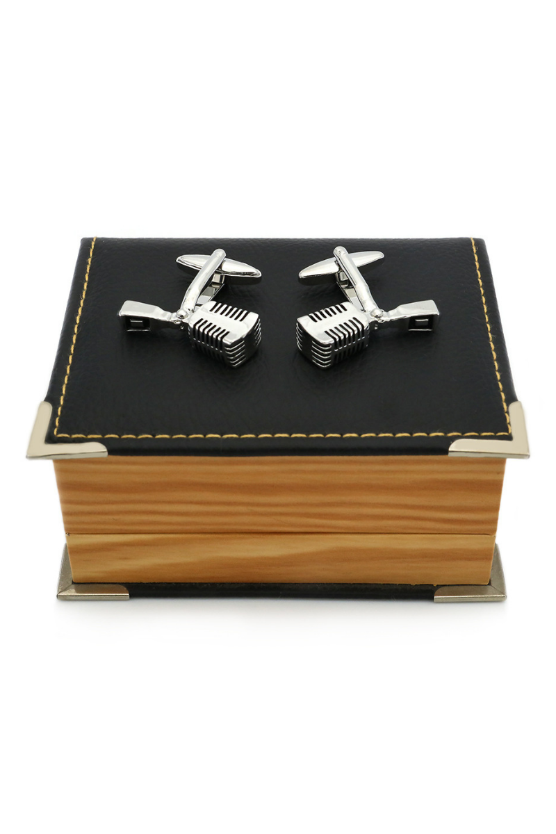 Black Microphone Cufflinks In Sterling Silver