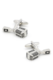 Black Microphone Cufflinks In Sterling Silver