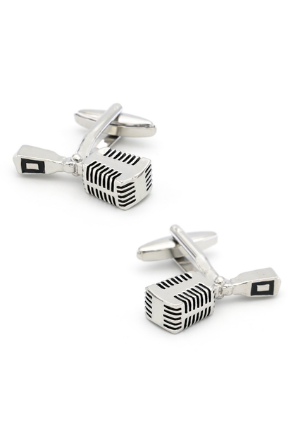 Black Microphone Cufflinks In Sterling Silver