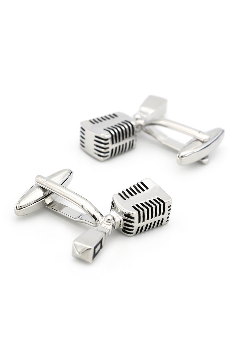 Black Microphone Cufflinks In Sterling Silver