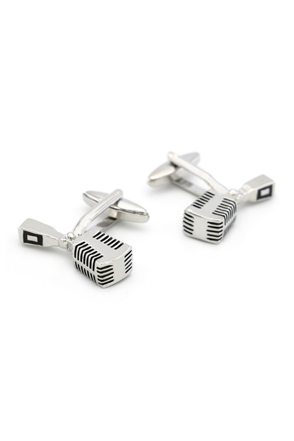 Black Microphone Cufflinks In Sterling Silver