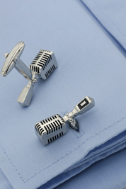 Black Microphone Cufflinks In Sterling Silver