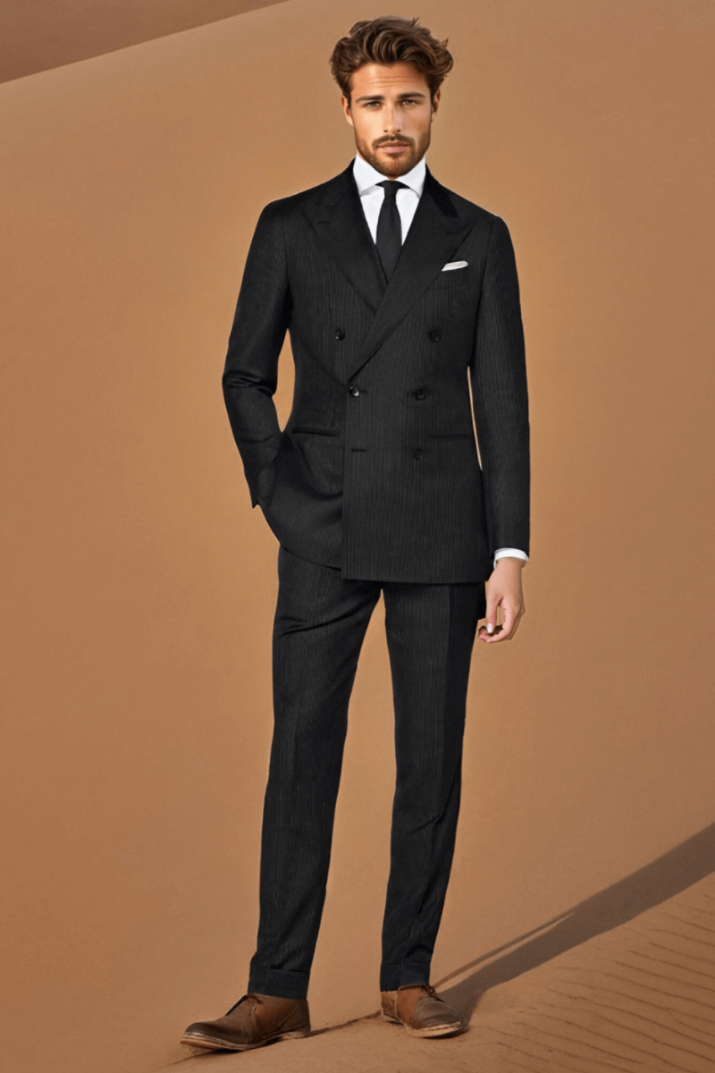 Black Stripe Wool Double Breasted Suit