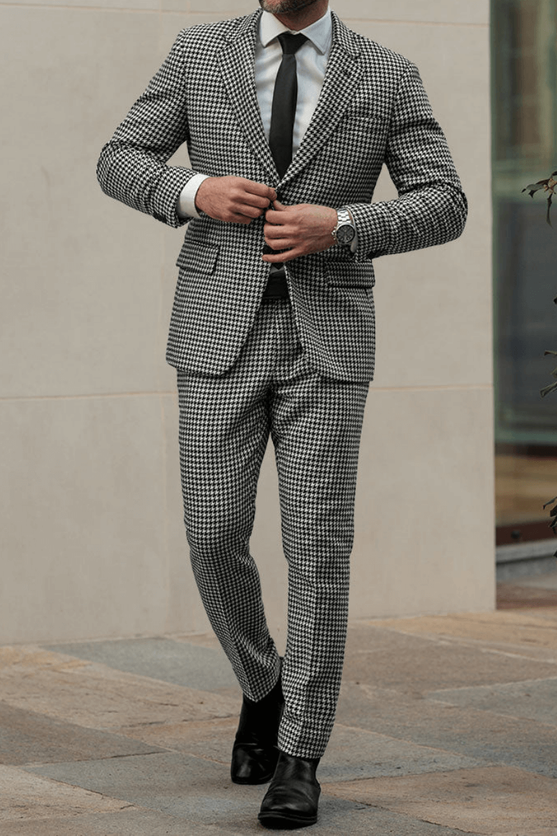 black and white dress suit Black suit black undershirt white tie