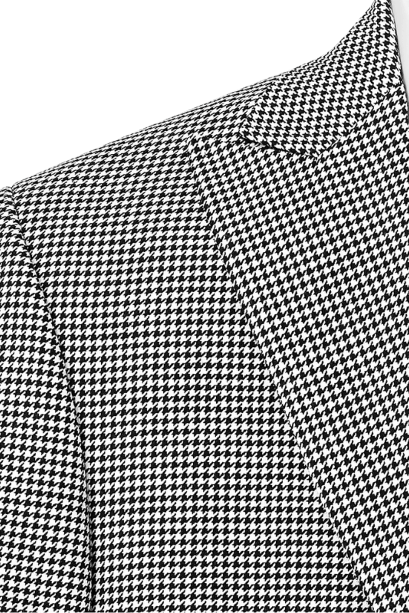 Black & White Houndstooth Wool Single Breasted Peak Lapel Jacket