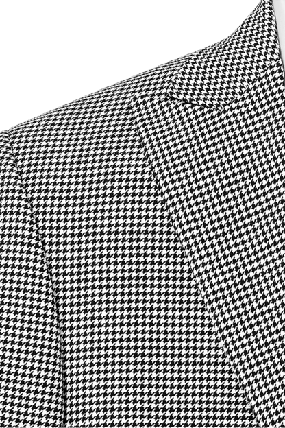 Black & White Houndstooth Wool Single Breasted Peak Lapel Jacket