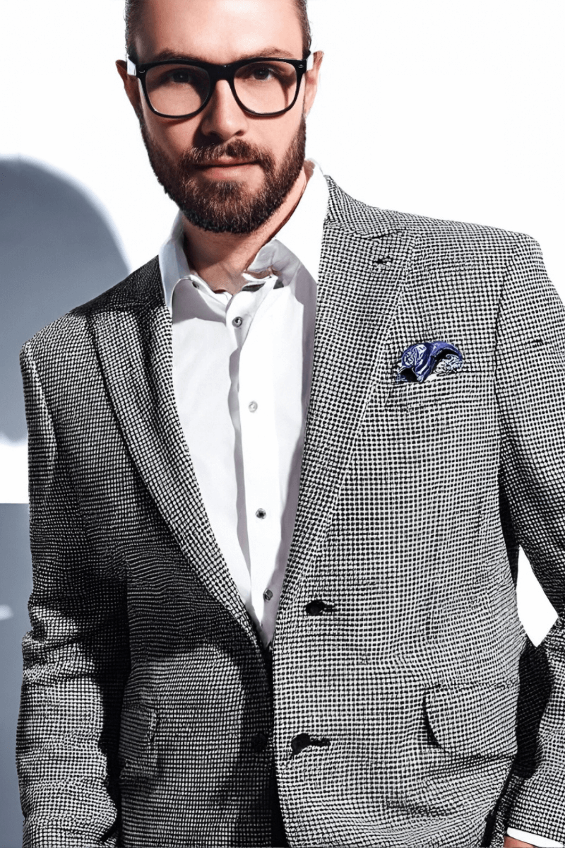 Black & White Houndstooth Wool Single Breasted Peak Lapel Jacket